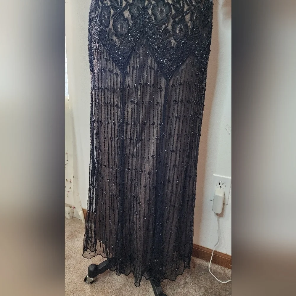 Pisarro Nights Floral Beaded Mesh Drop Waist Midi Dress size 12
